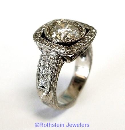 Hand engraved diamond ring, vintage style.JPG by Rothstein Jewelers of Beverly Hills